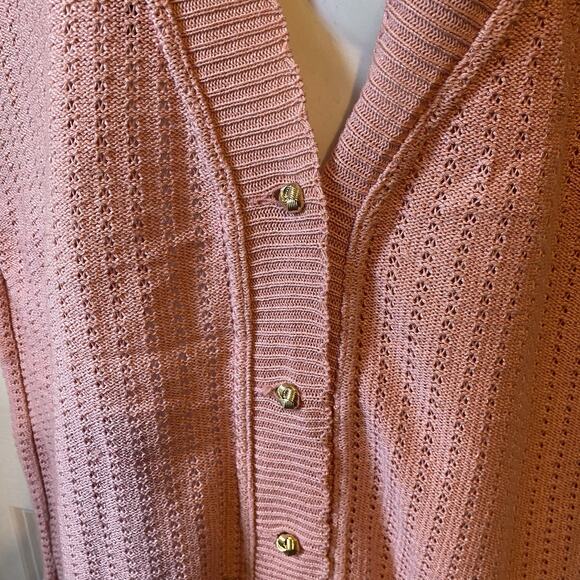 VTG PatrizioAnna Italy Made Cardigan Sweater Vest Knit Granny Cottagecore L Pink - Picture 6 of 8